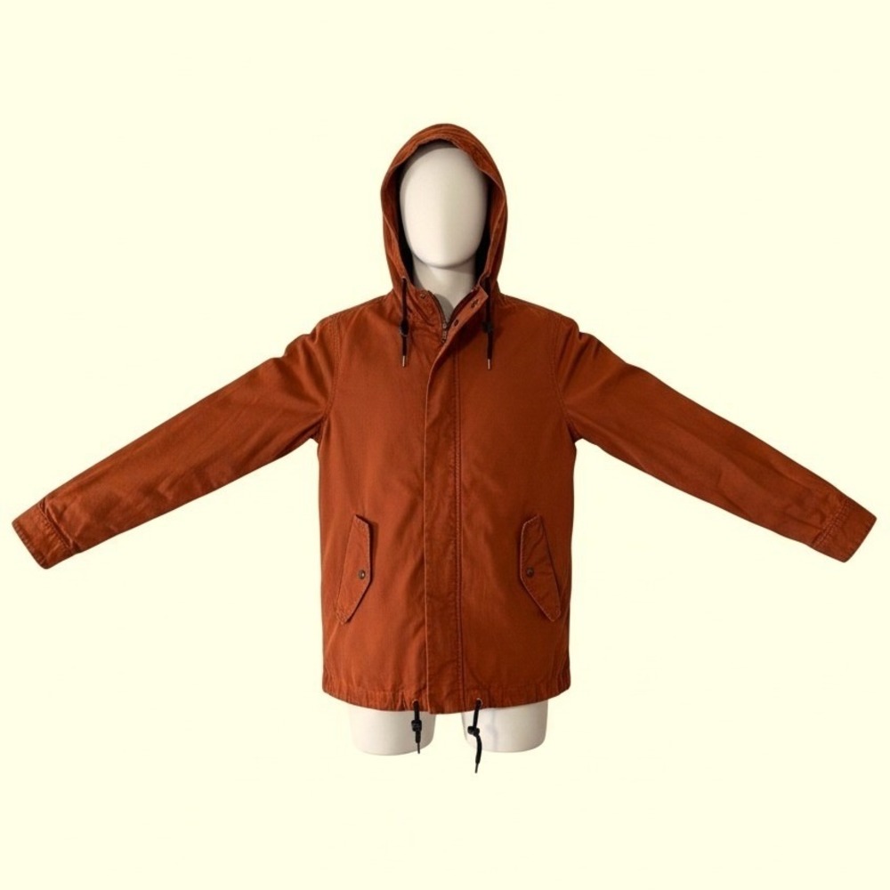 21Men Los Angeles Rust Orange Hooded Cotton Canvas Field Jacket Mens Small Zip